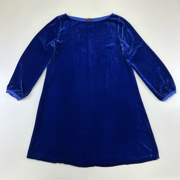 Eileen Fisher blue velour dress Medium round neck Aline silhouette long sleeve - Picture 5 of 16